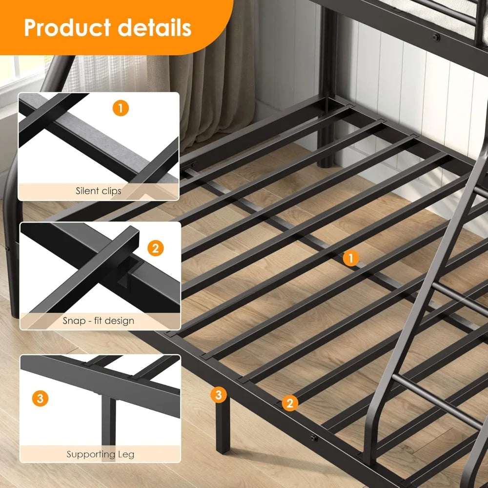 Bunk Beds Twin Over Full Size with Ladder and Guardrail