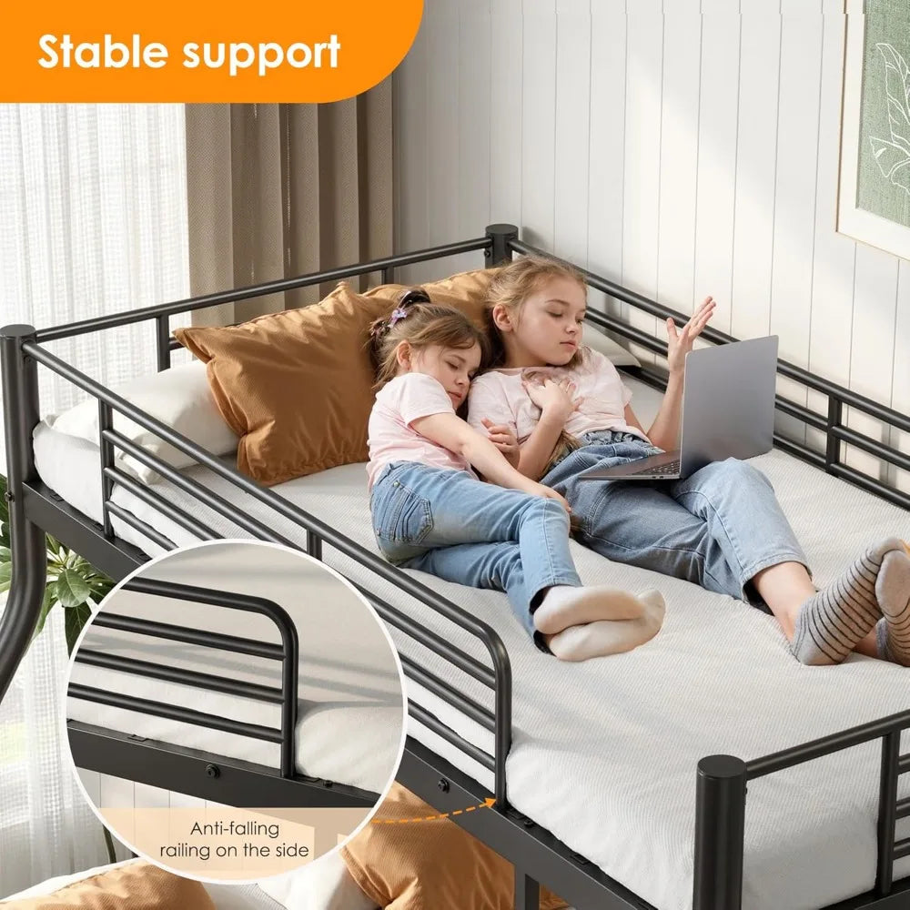 Bunk Beds Twin Over Full Size with Ladder and Guardrail