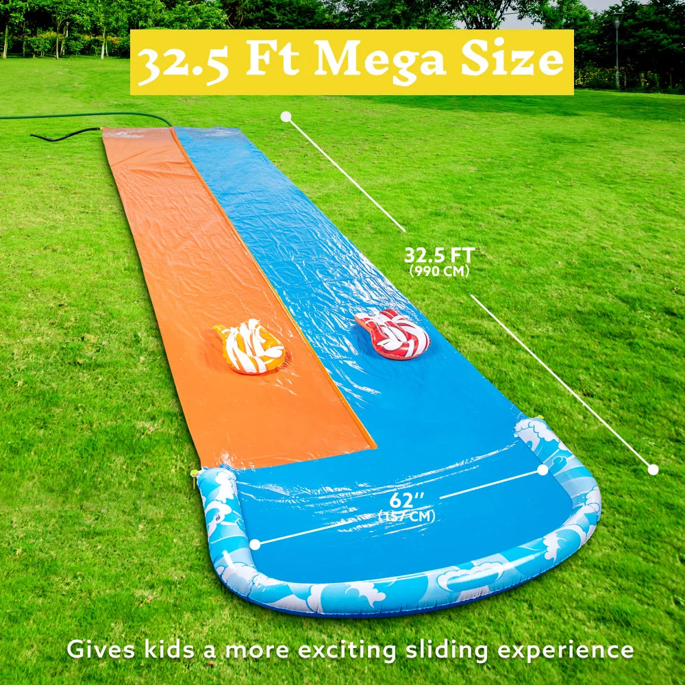 Mega Inflatable Water Slide with Dual Racing Lanes 2 Boards Splash Sprayer for Kids Adult Summer Party Outdoor Toy