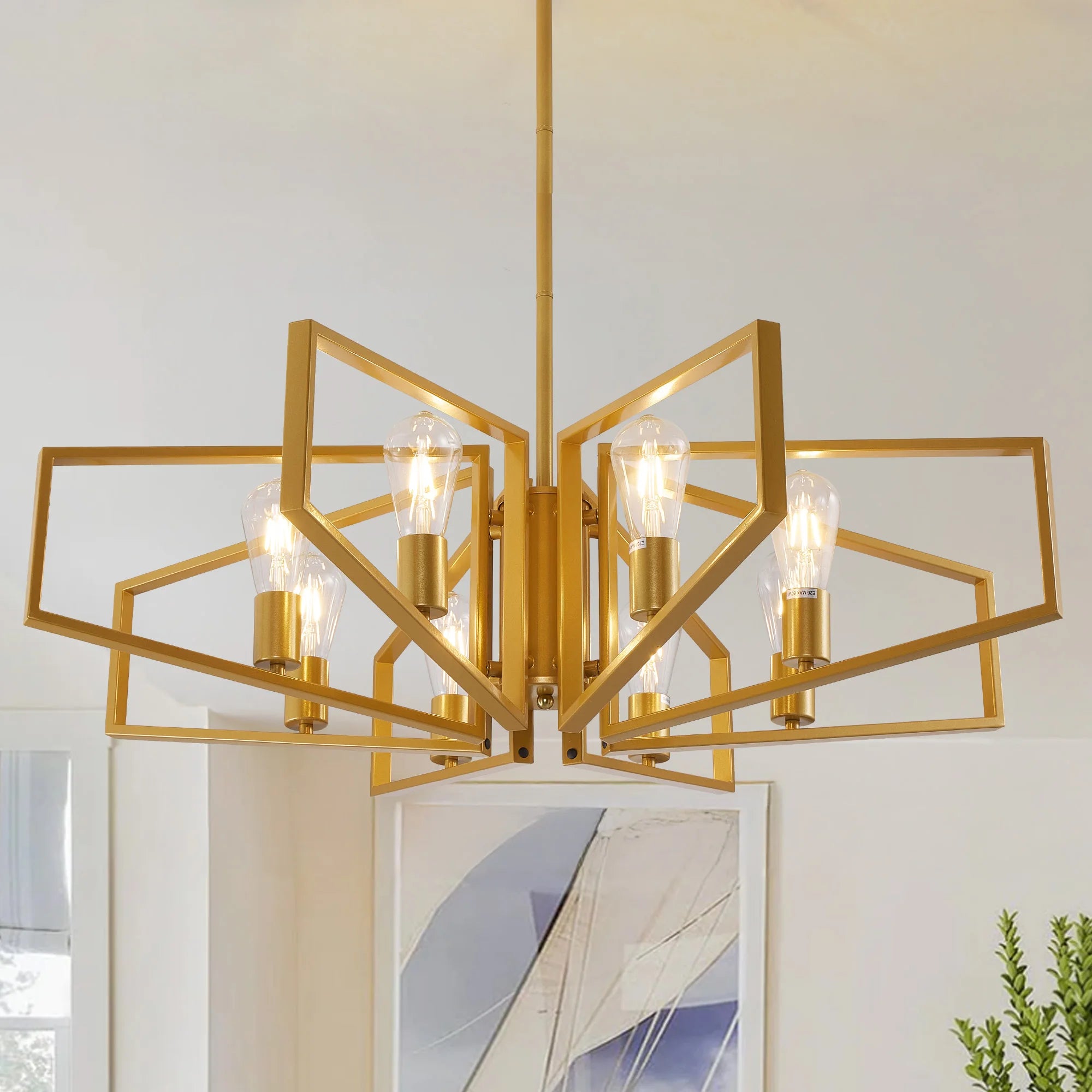 Modern 8-Light Geometric Chandelier Adjustable Height
