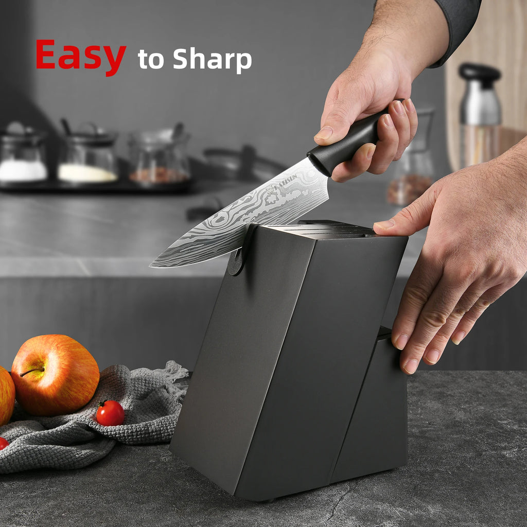 15 Piece Damascus Pattern Kitchen Knife Block Set,