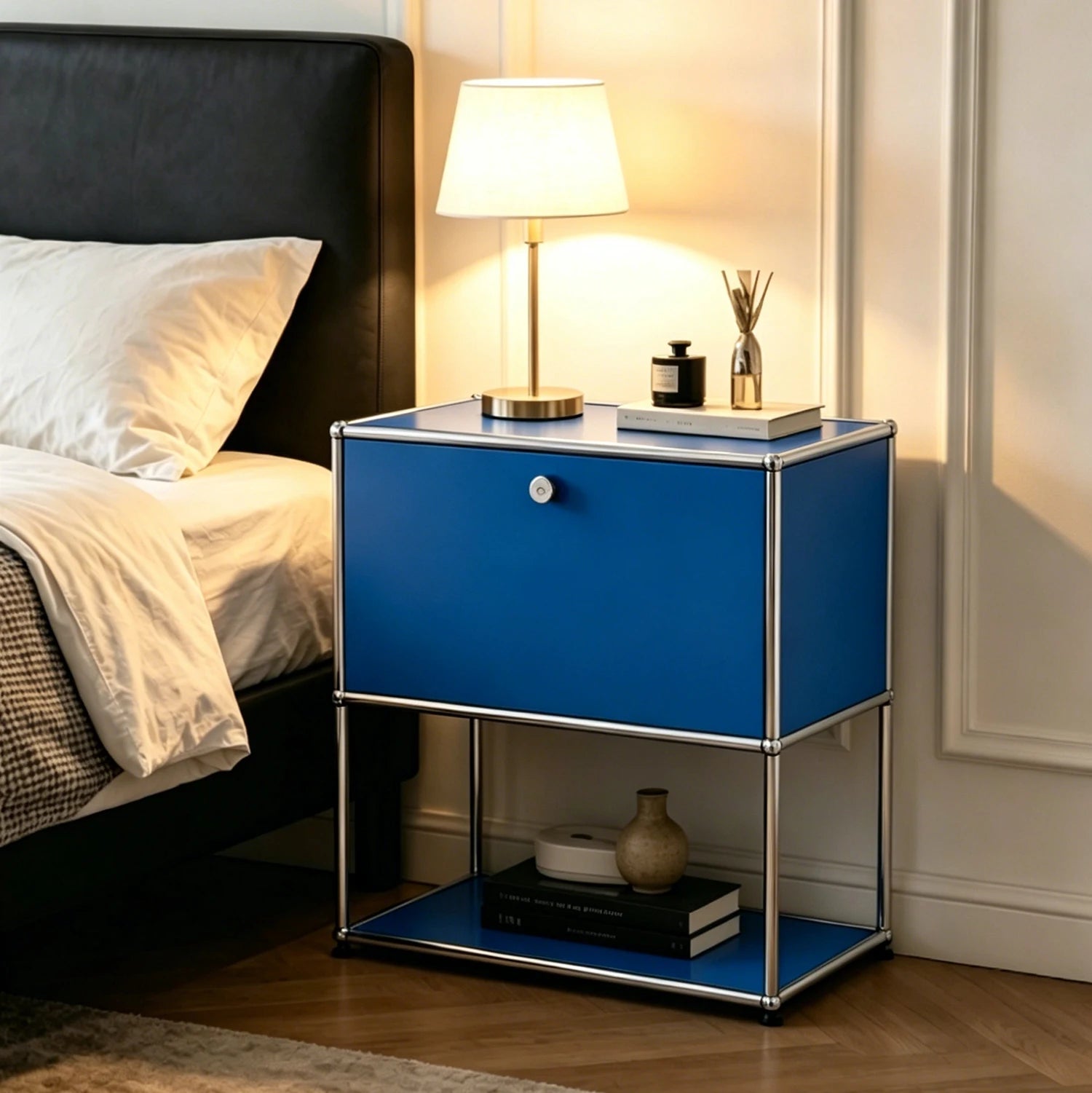 Modern Modular Nightstand Chrome Metal Frame Small Side End Table