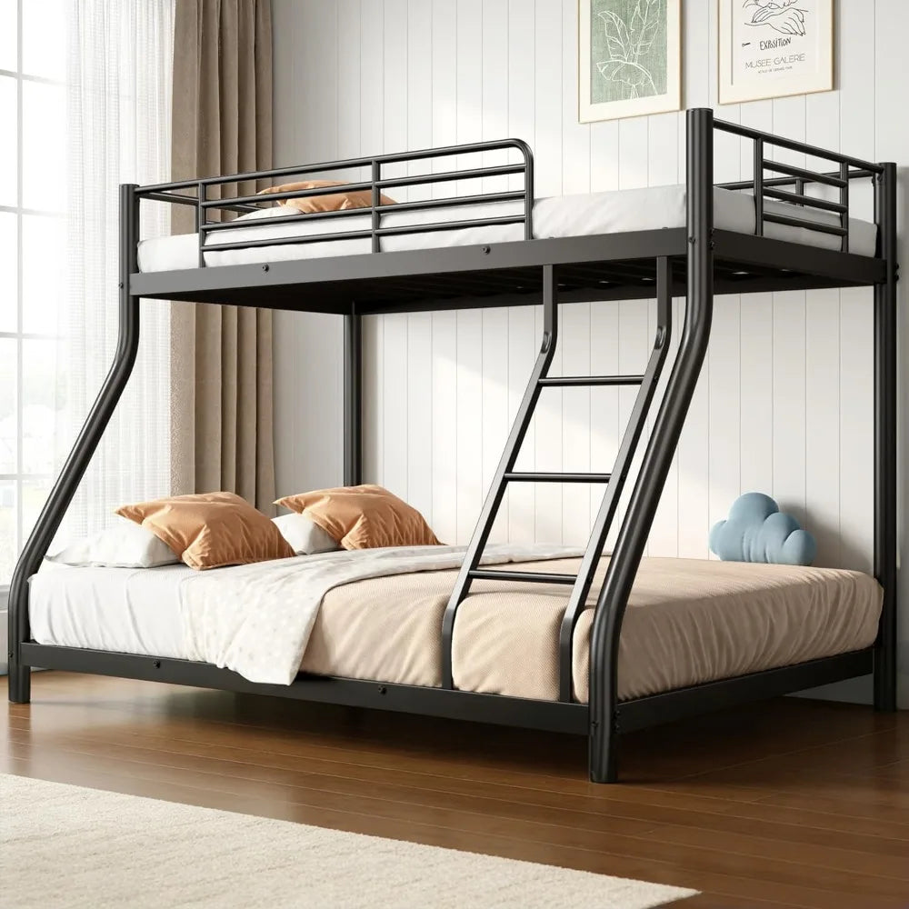 Bunk Beds Twin Over Full Size with Ladder and Guardrail