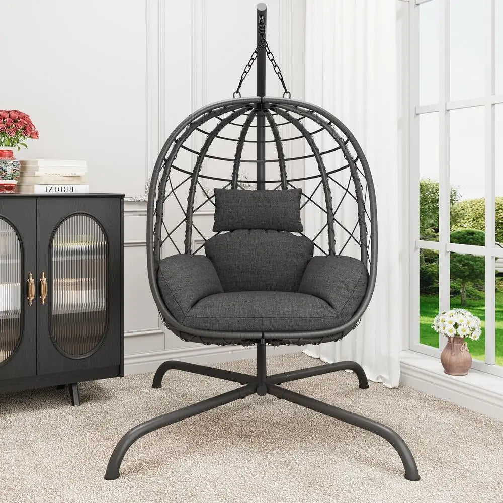 Egg Chair with Stand Patio Wicker Rattan Swing Chair
