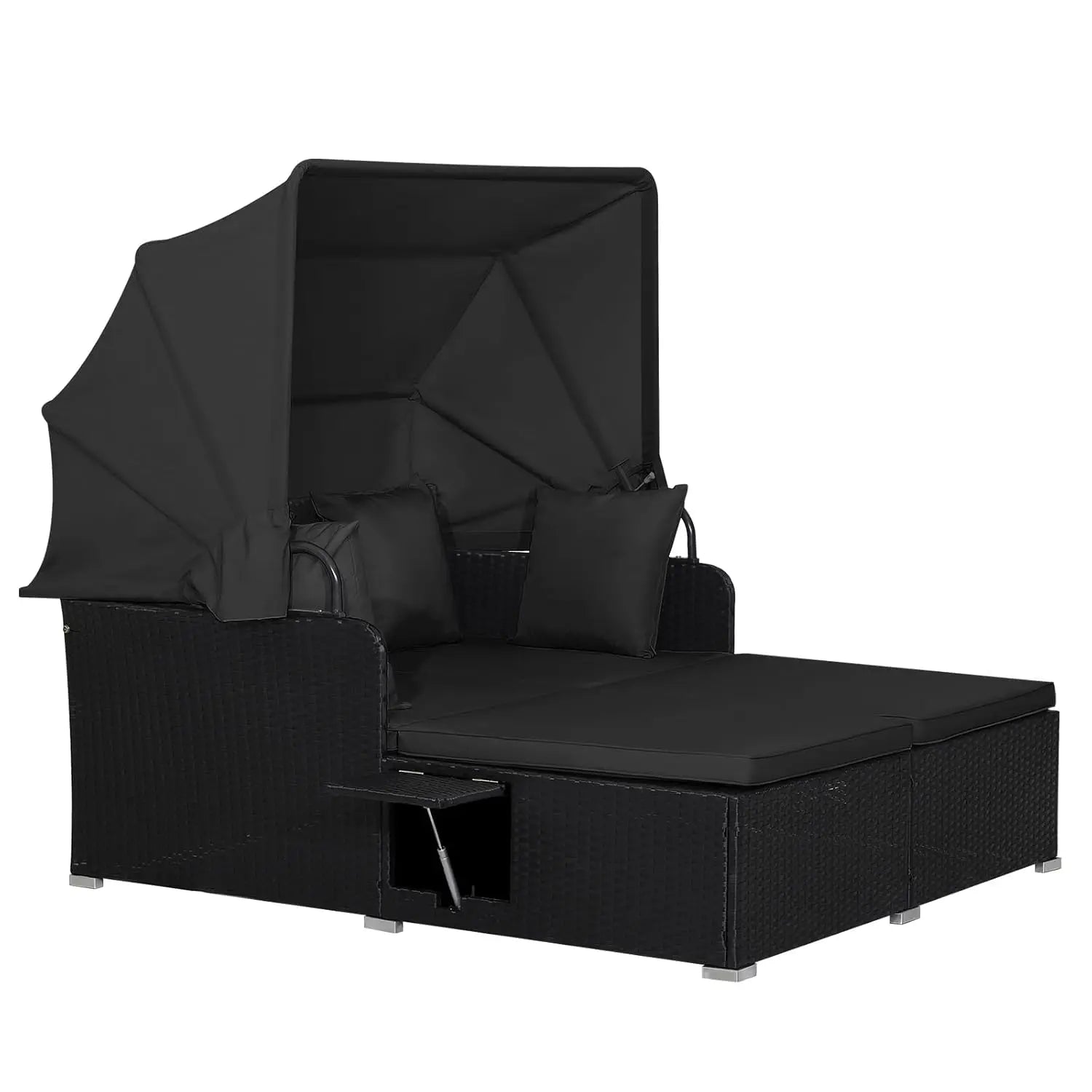Outdoor Canopy Daybed Rattan Lounge w/Cushions & Pillows