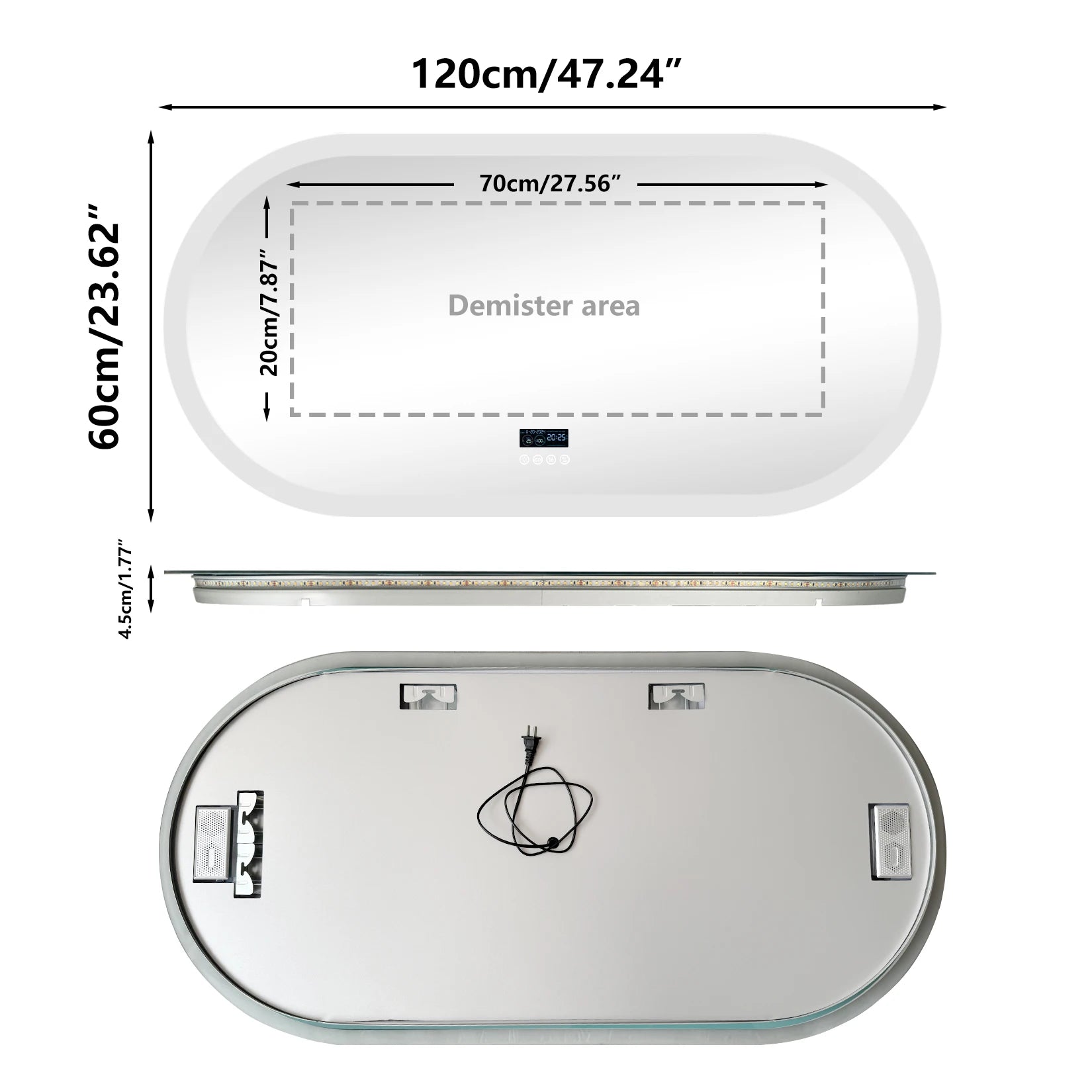 LED Bathroom Mirror with Lights, Anti-Fog, Bluetooth Speaker,