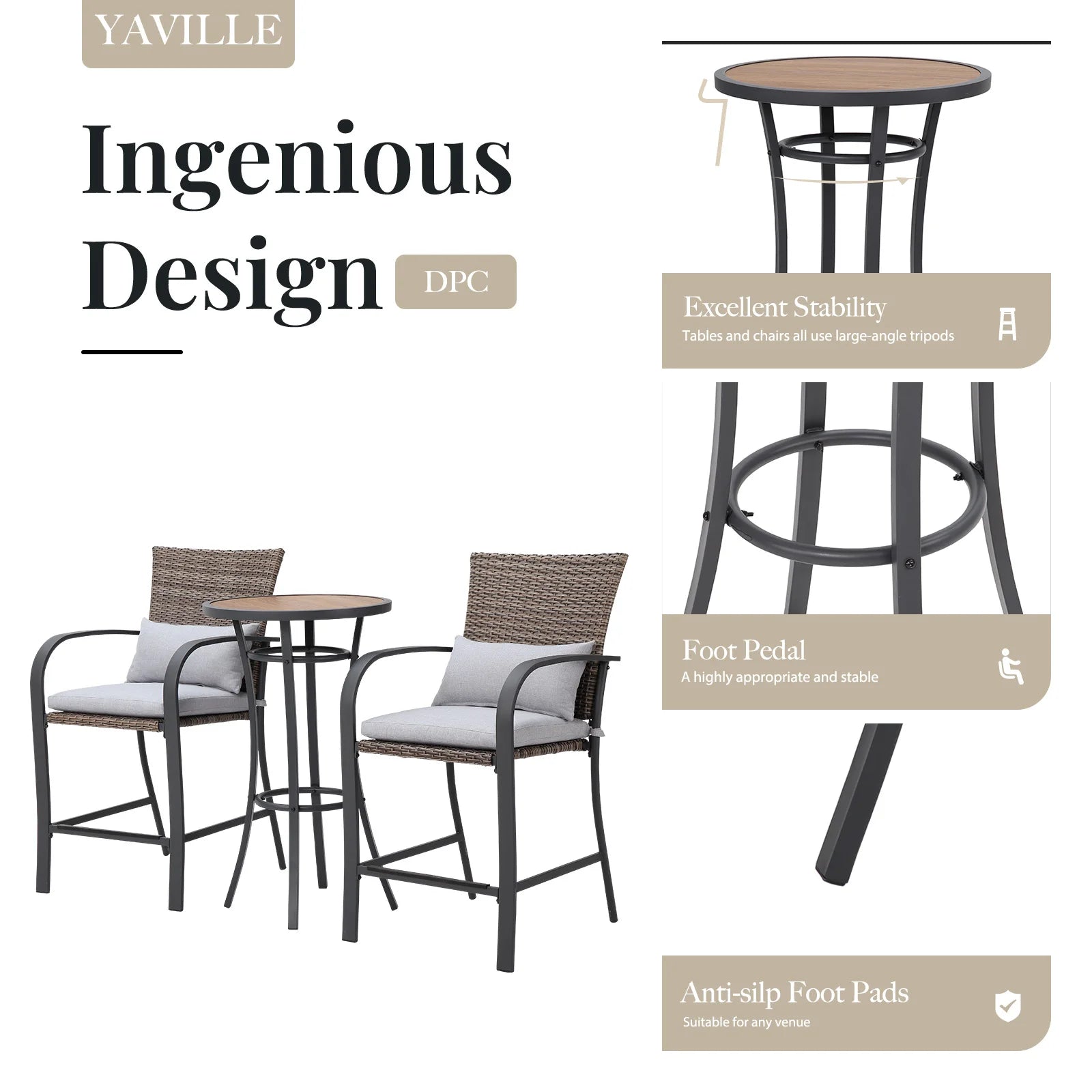Outdoor Bar Height Bistro Table, 40-Inch Patio Bar Table