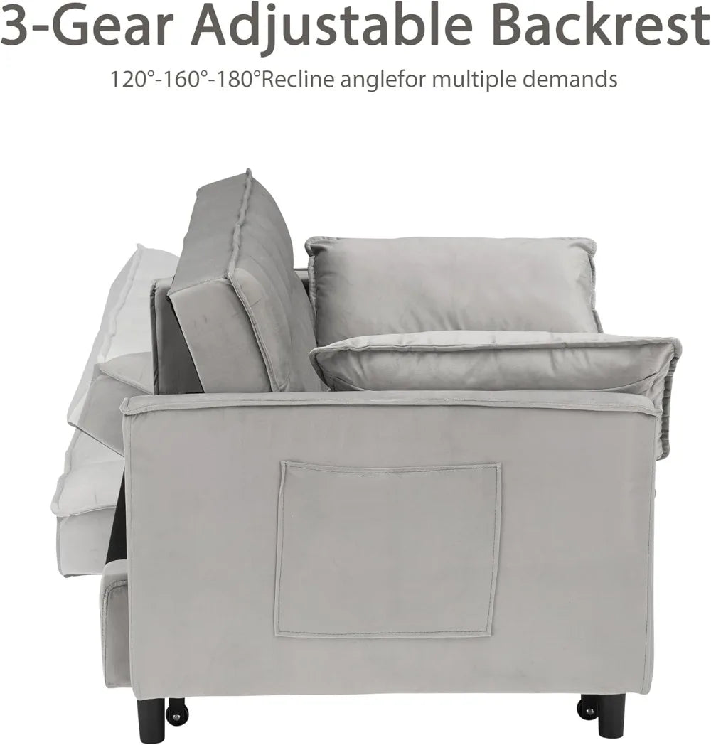 55" Velvet Sleeper Loveseat, 3-in-1 Sofa Bed with Storage Pockets,