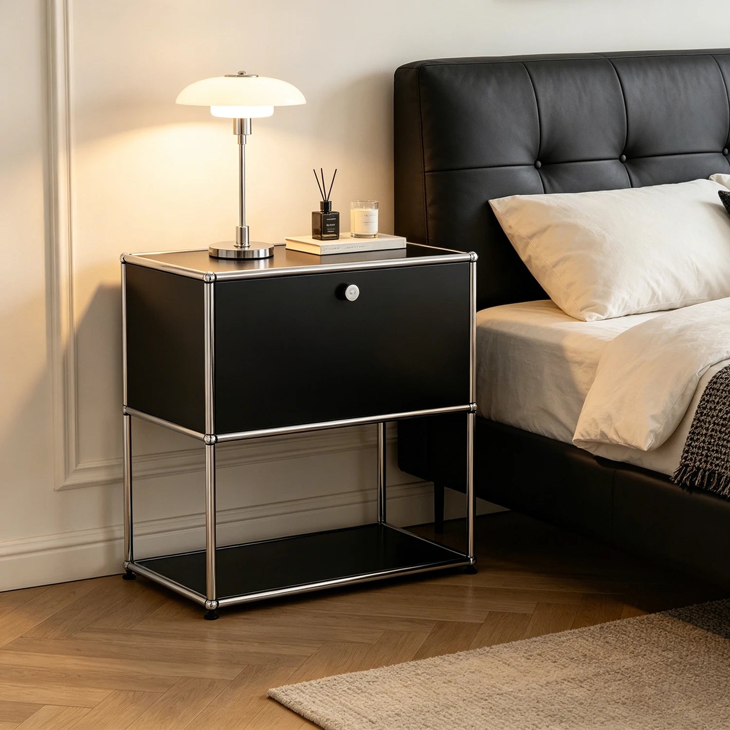Modern Modular Nightstand Chrome Metal Frame Small Side End Table