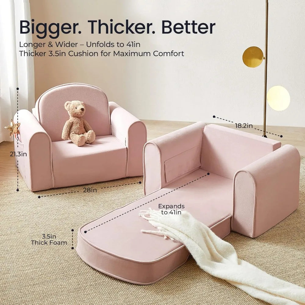 Foldable Kids Couch with Pockets