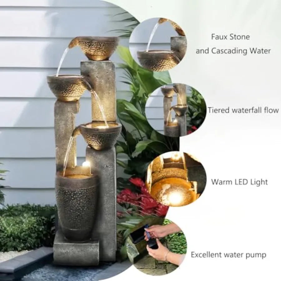 Water Fountain Outdoor Decor, 4-Tier Crocks