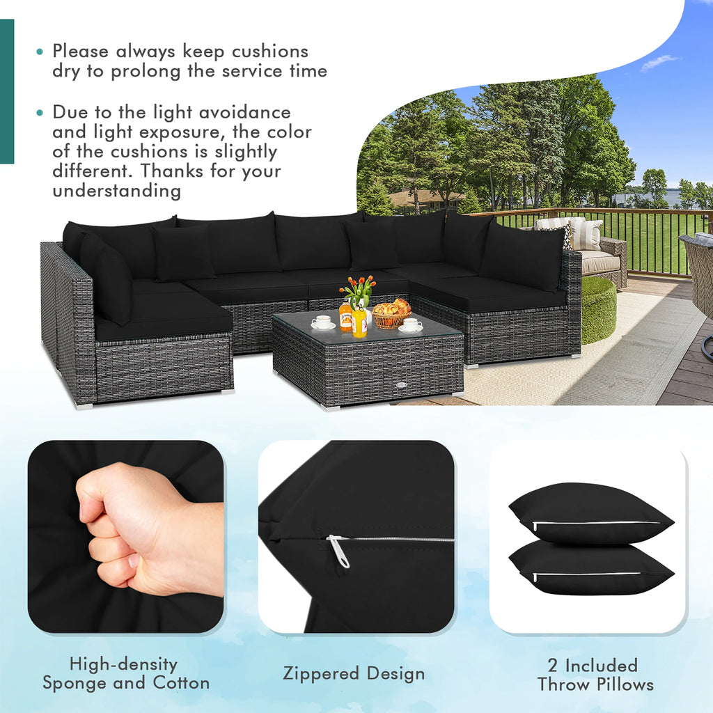 7PCS Patio Rattan Furniture Set Sectional Sofa Cushioned