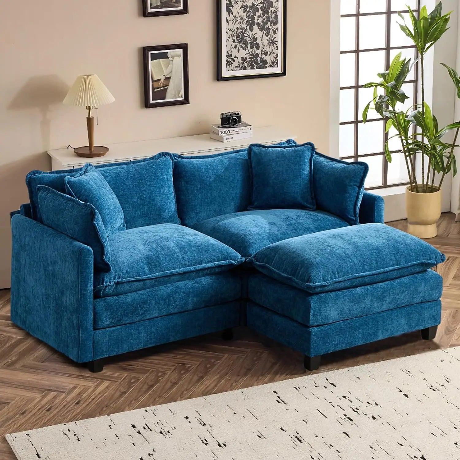 Shaped Modular Sectional Sofa with Ottoman