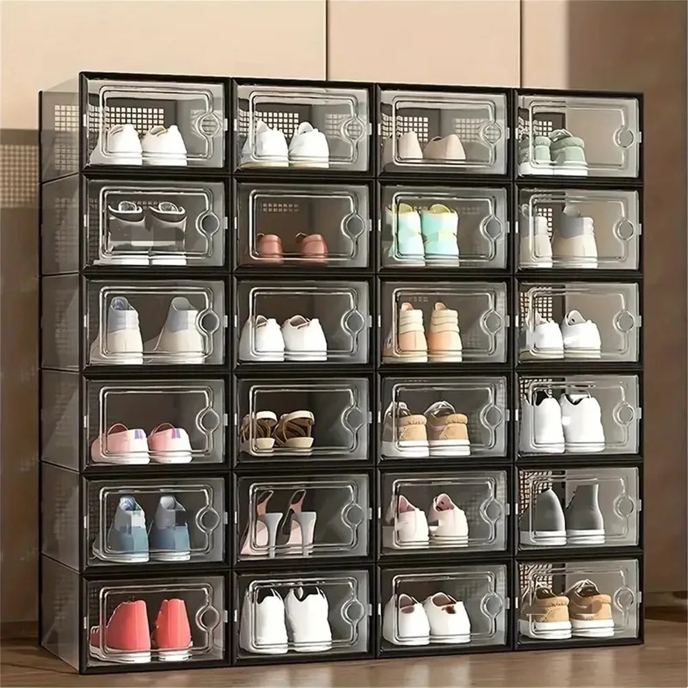 24pcs Large Stackable Shoe Storage Boxes Dustproof Display Cabinet