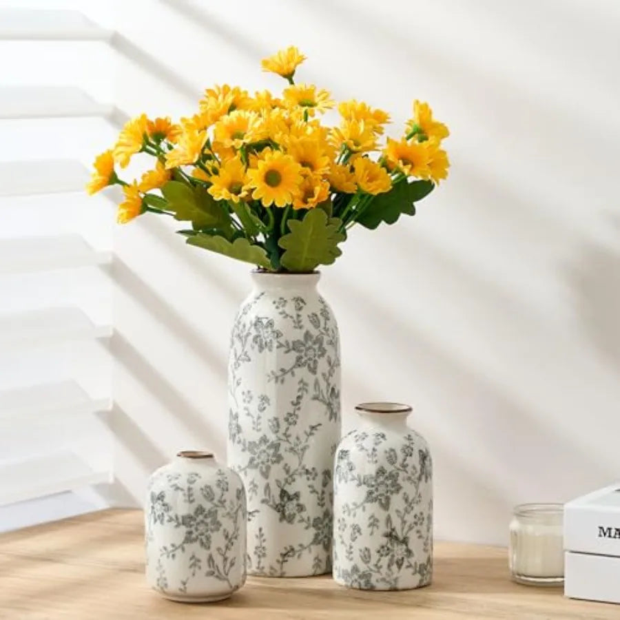 Ceramic Flower Decorative Antique Vase Set of 3