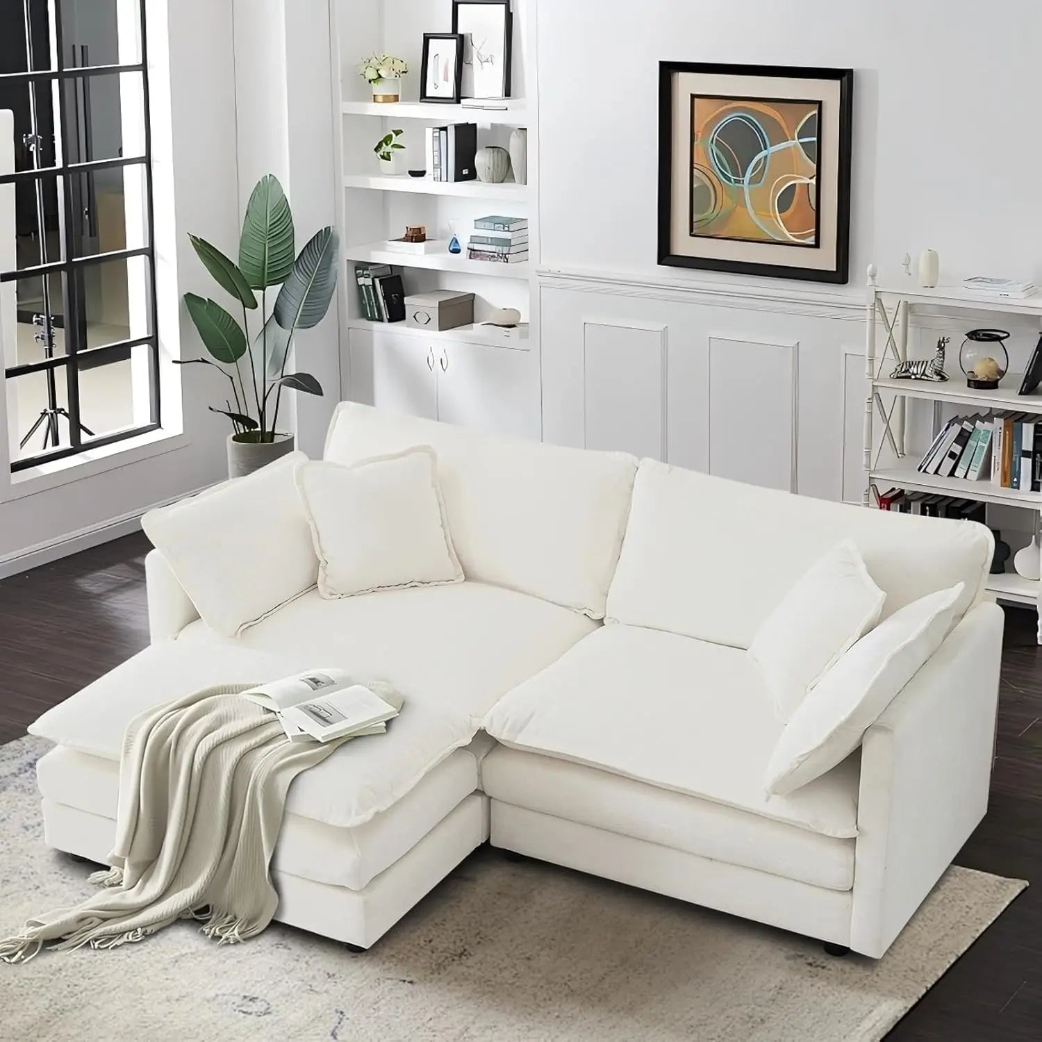 Shaped Modular Sectional Sofa with Ottoman