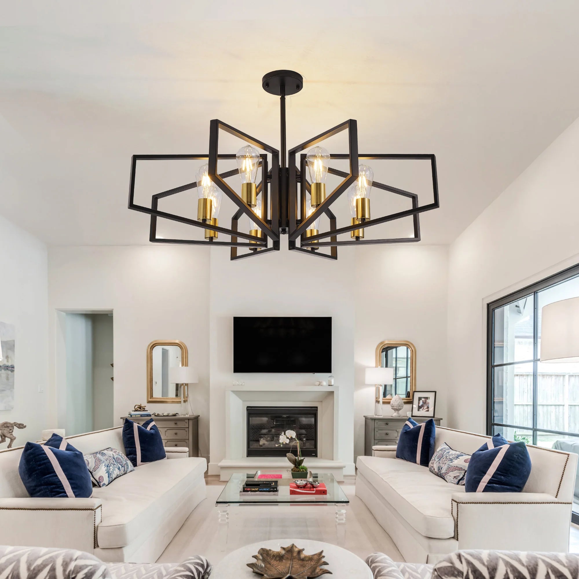 Modern 8-Light Geometric Chandelier Adjustable Height