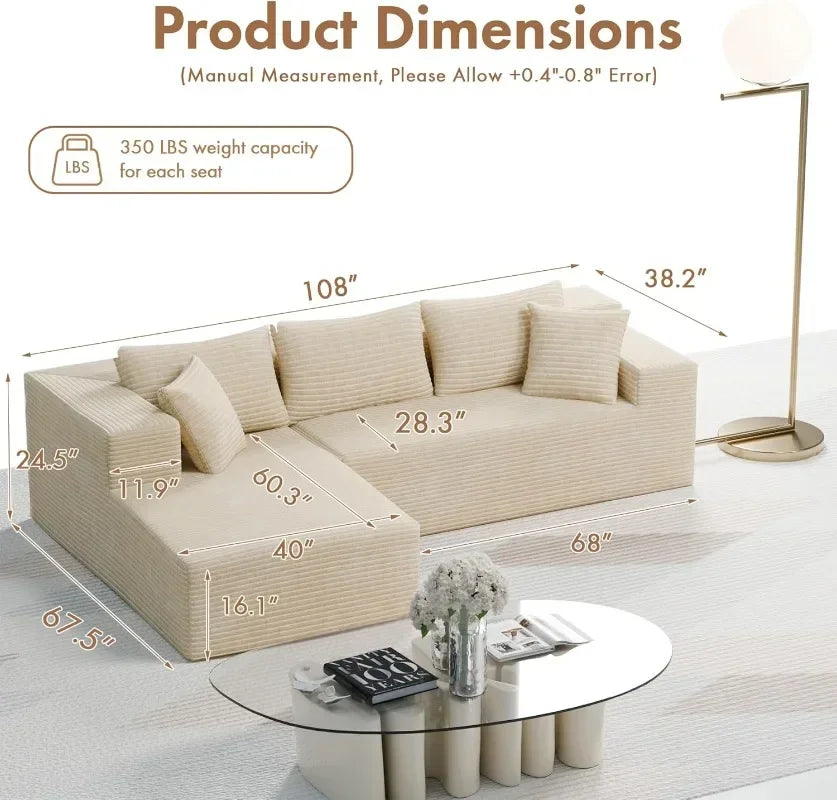 Cloud Sectional Couch Sofa with L-Shape Chaise