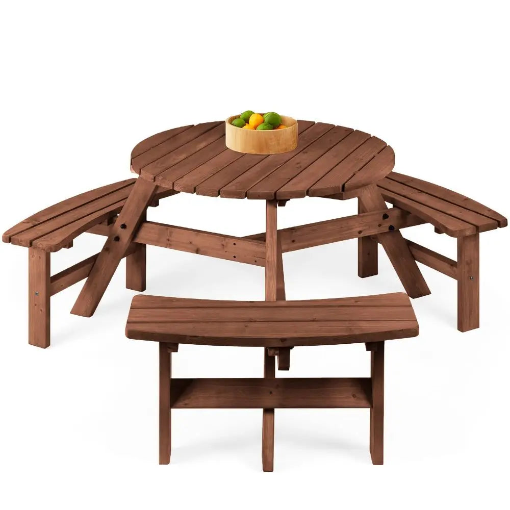 Person Circular Outdoor Wooden Picnic Table for Patio
