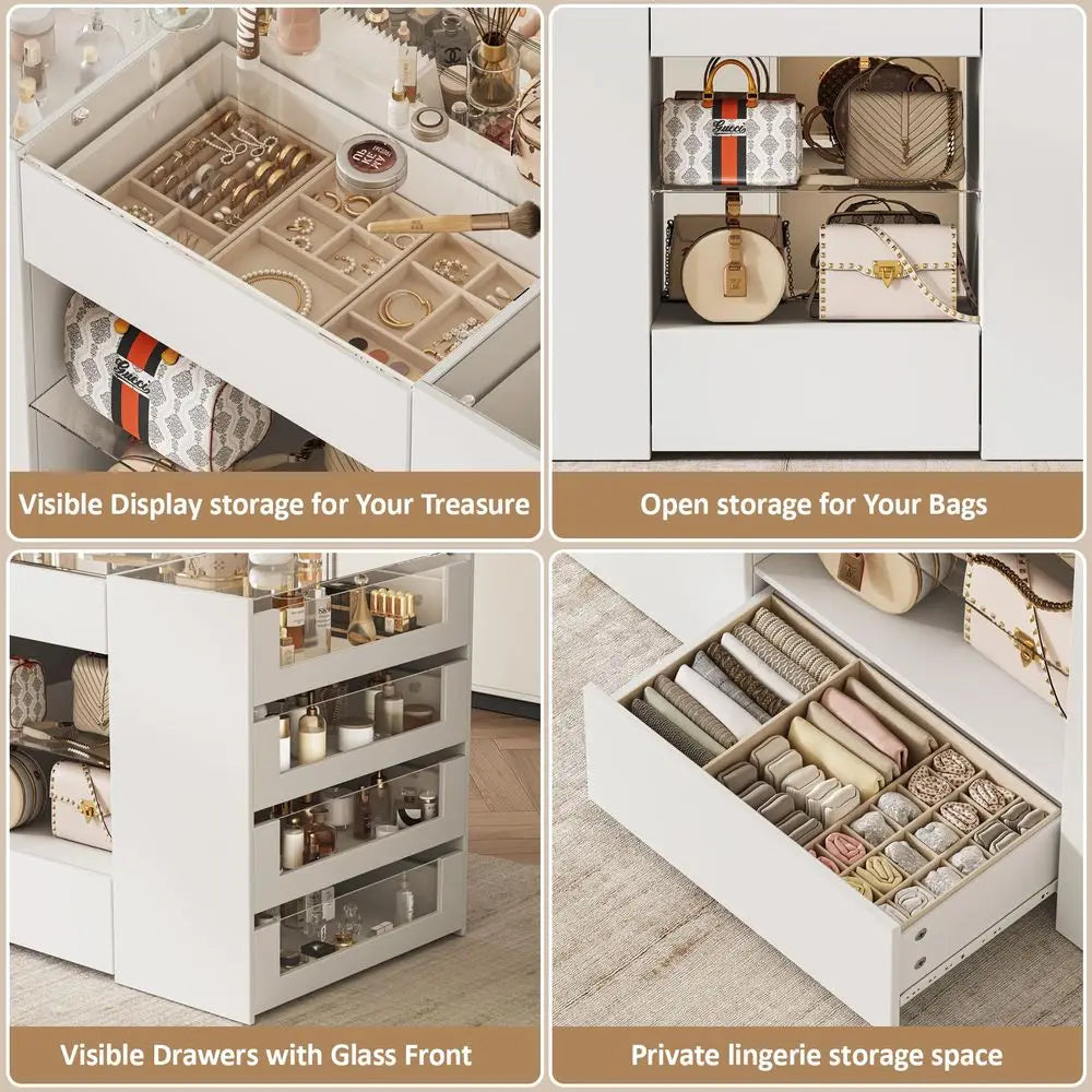 Closet Island with Drawers, Wardrobe Armoire Bedroom Island, Glass