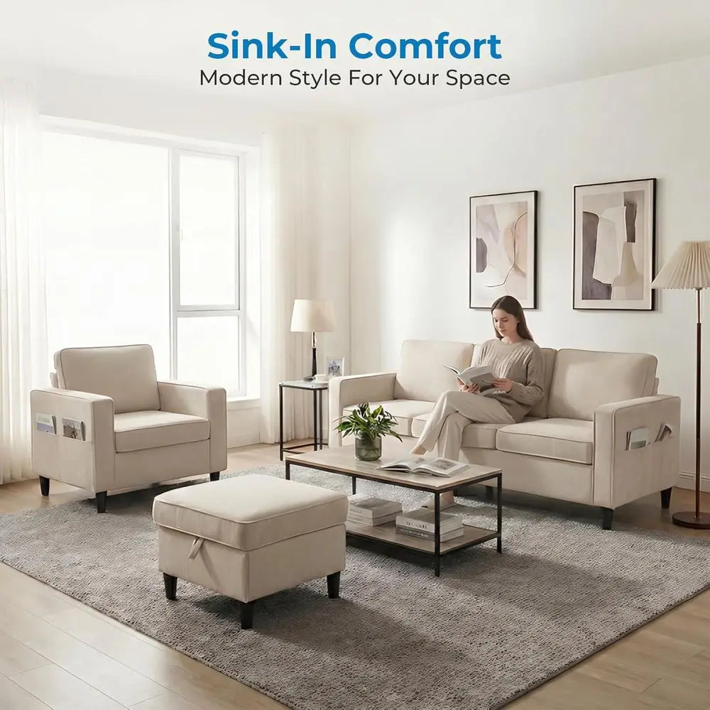 3 Pieces Couch and Chair Set with Ottoman