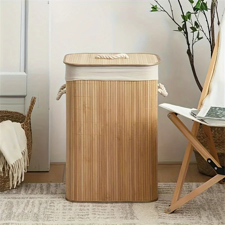 Bamboo Foldable Storage Basket, Large Capacity