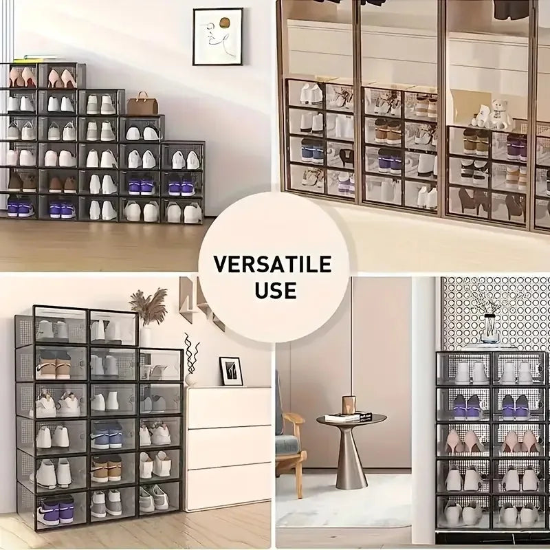 24pcs Large Stackable Shoe Storage Boxes Dustproof Display Cabinet