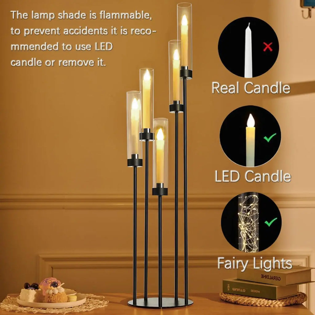 2PCS 39.8''Matte Black Candle Holder with Acrylic Shades