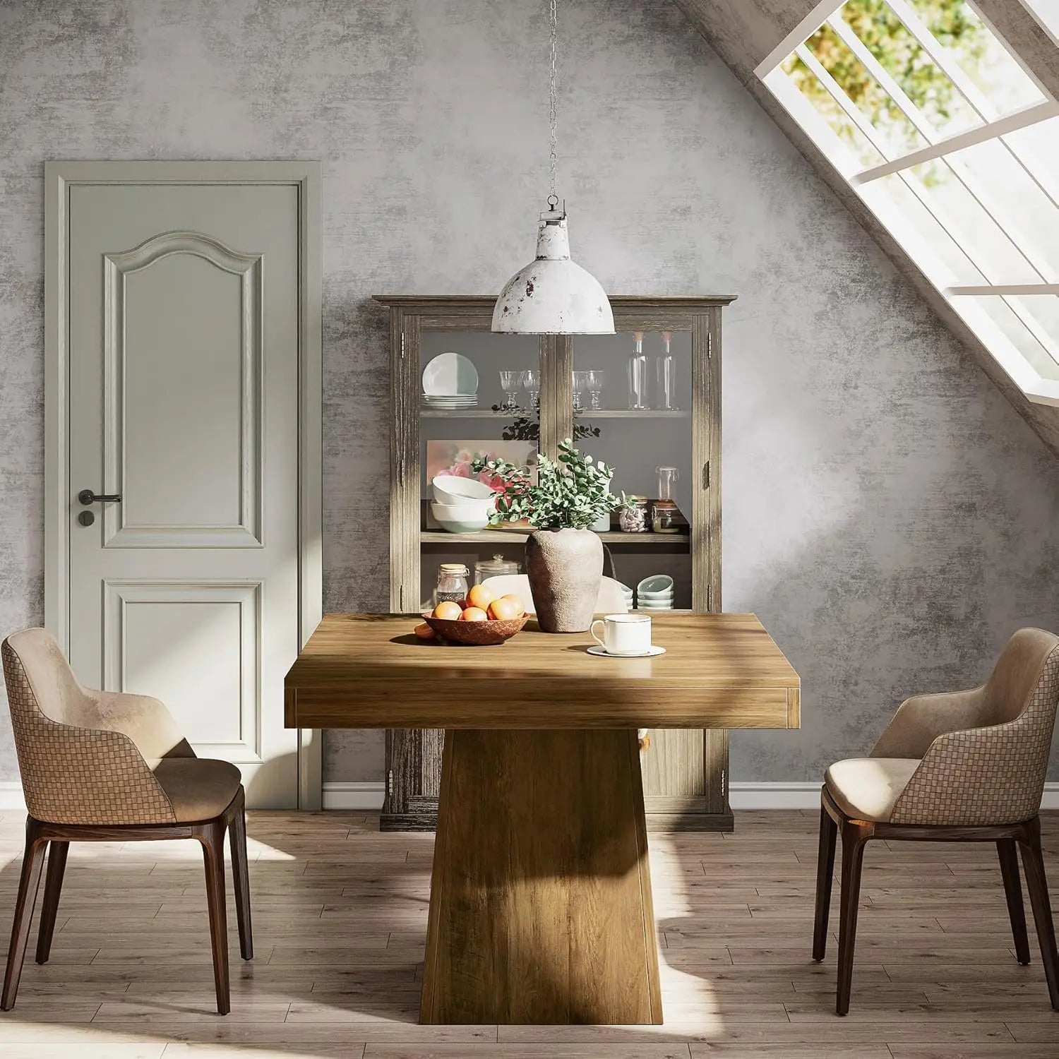 Square Dining Table for 4 with Sturdy Pedestal Base