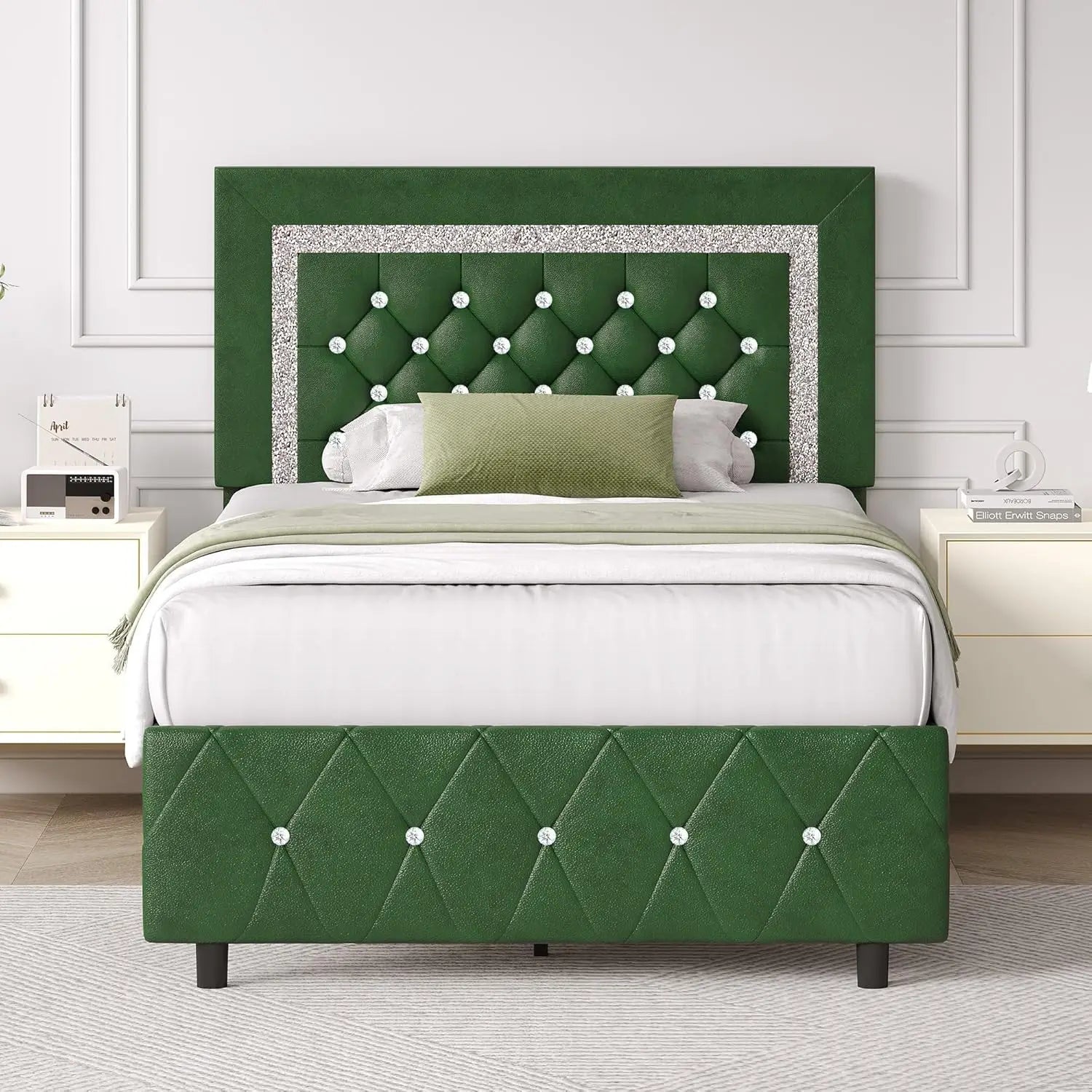 Pink Faux Leather Upholstered Twin Bed Frame with Headboard
