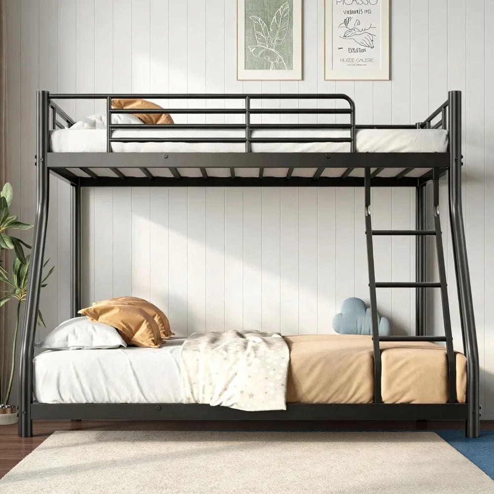 Bunk Beds Twin Over Full Size with Ladder and Guardrail