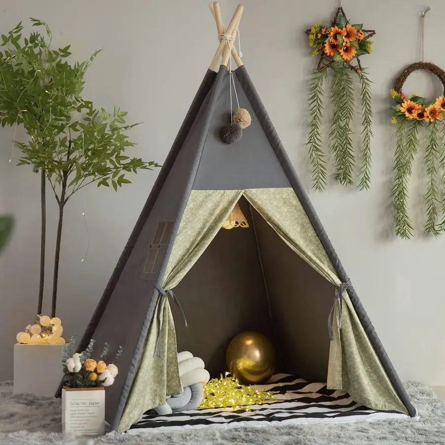 Stripe Padded Mat Foldable Dark Tone Grey Play Tents