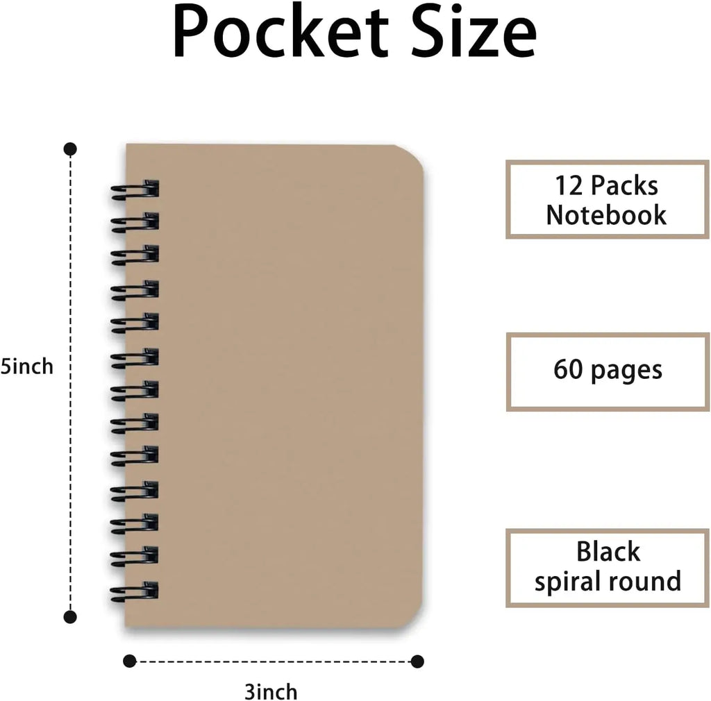 6 Pack Spiral Notebooks, 3x5 Pocket Size