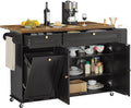 60" Mobile Kitchen Islands Table Drop Leaf with Power Outlet