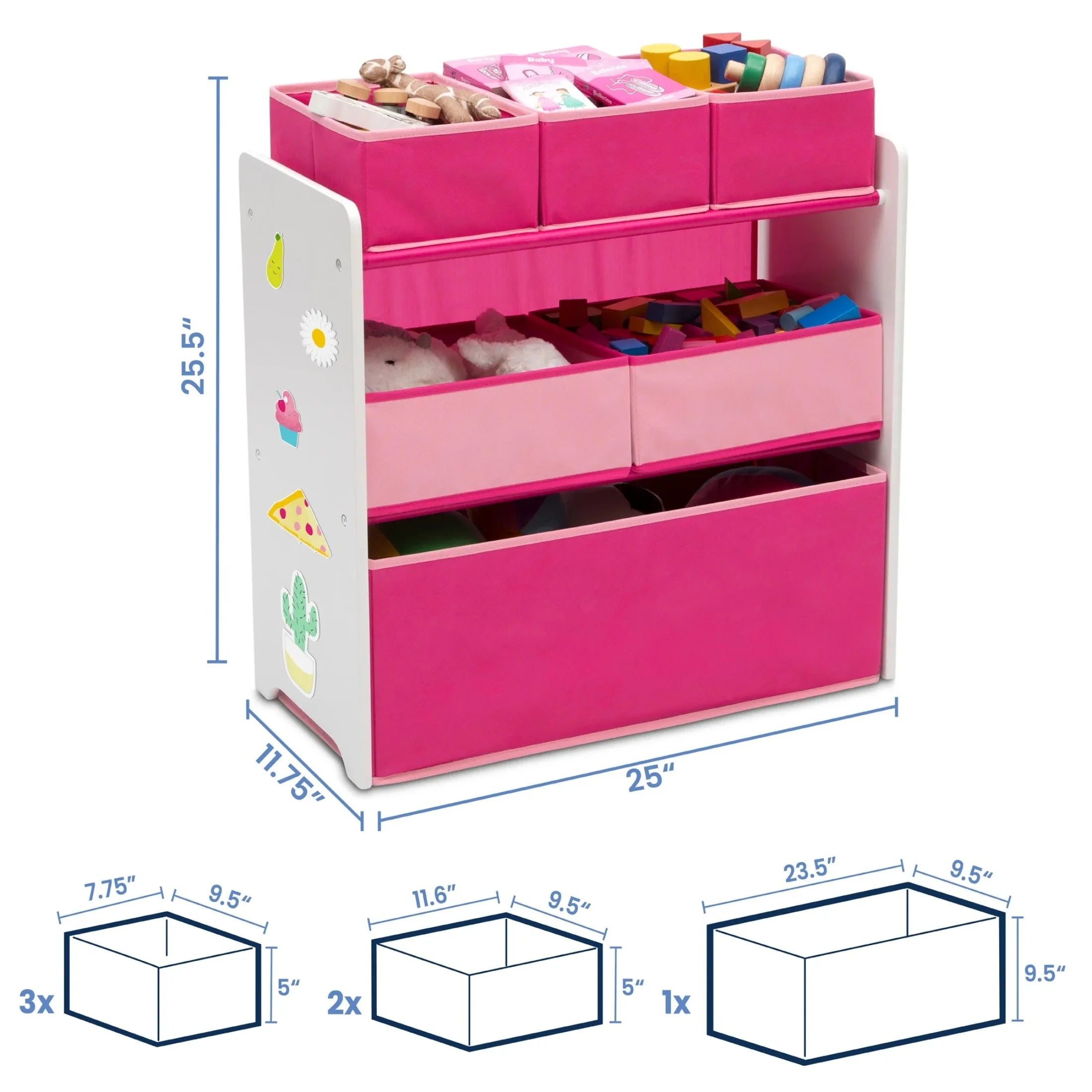 Children 6 Bin Design and Store Toy Organizer, White/Pink