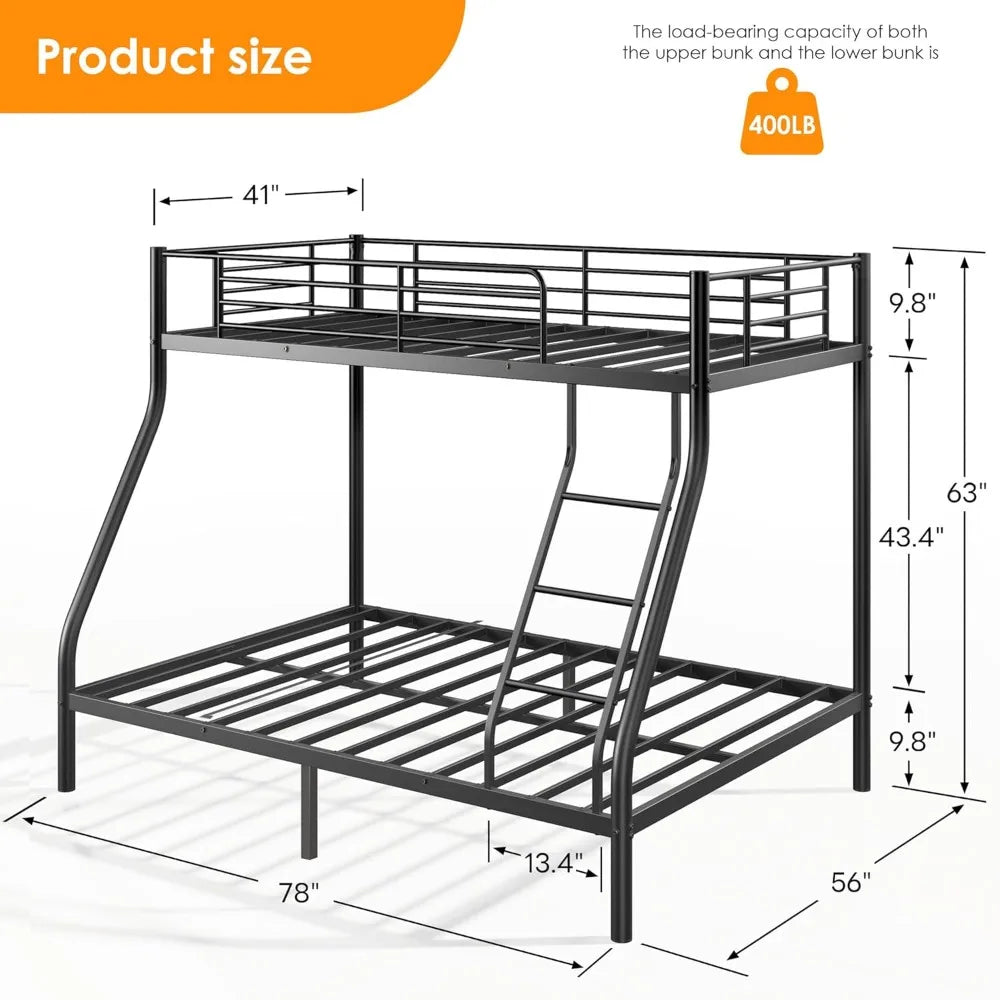 Bunk Beds Twin Over Full Size with Ladder and Guardrail