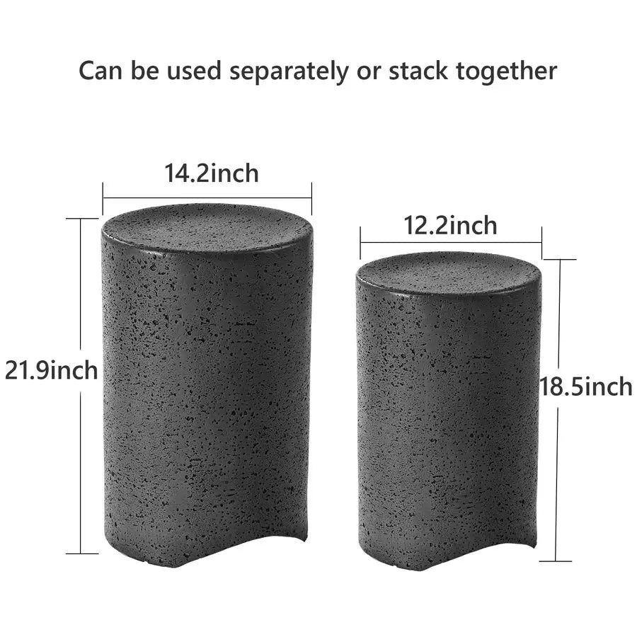 Concrete Outdoor Side Table, Set of 2 Round End Tables