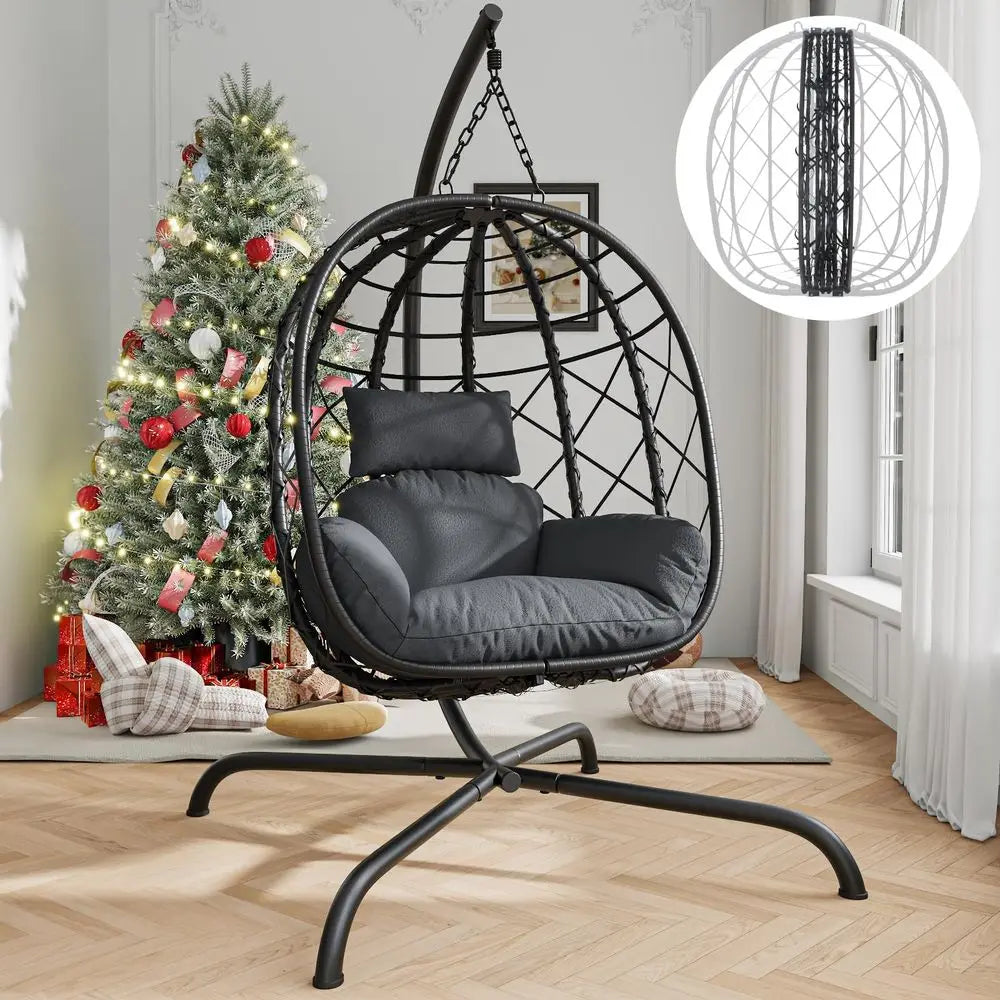 Egg Chair with Stand Patio Wicker Rattan Swing Chair