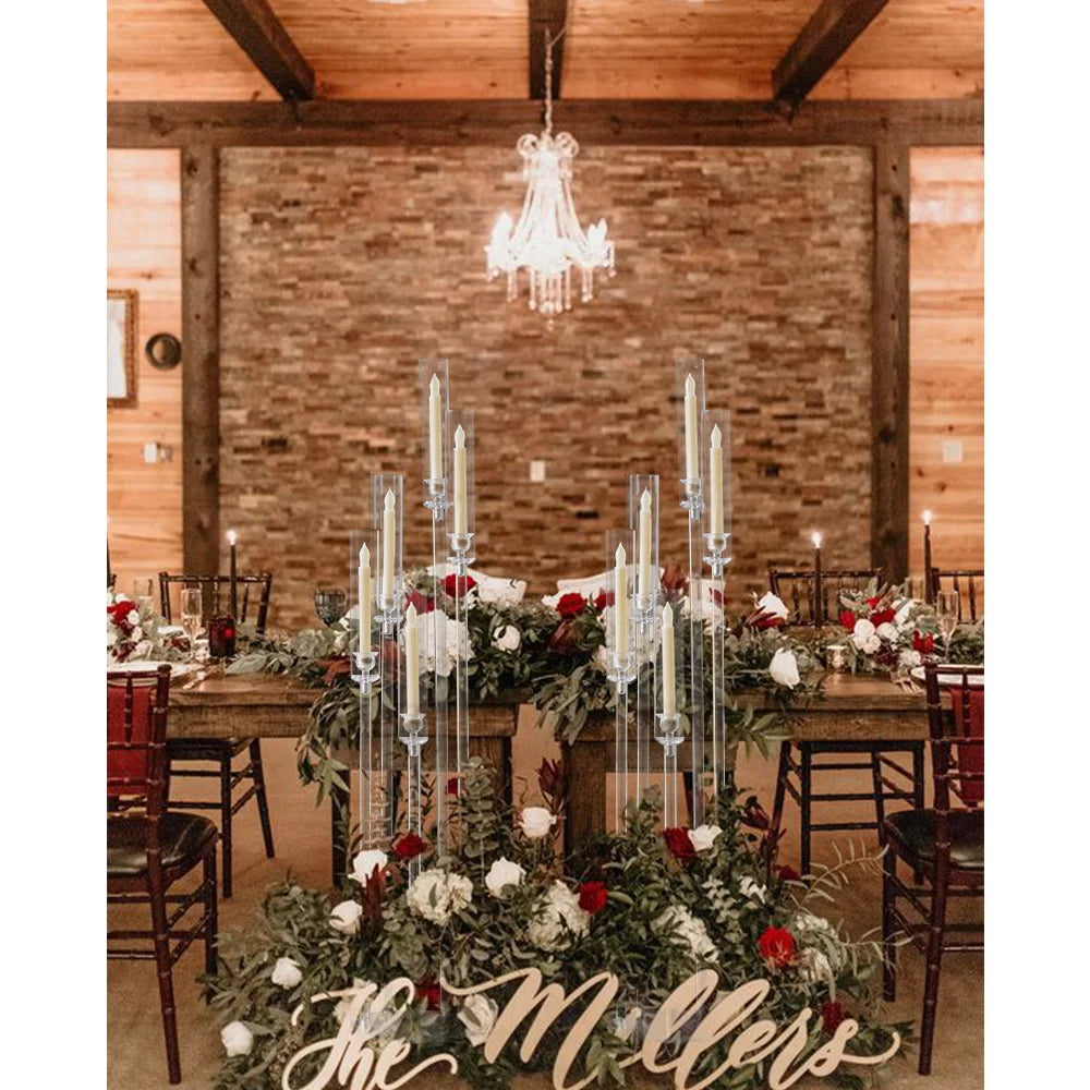 10PCS Acrylic 5 Arm Candelabra Clear Floor