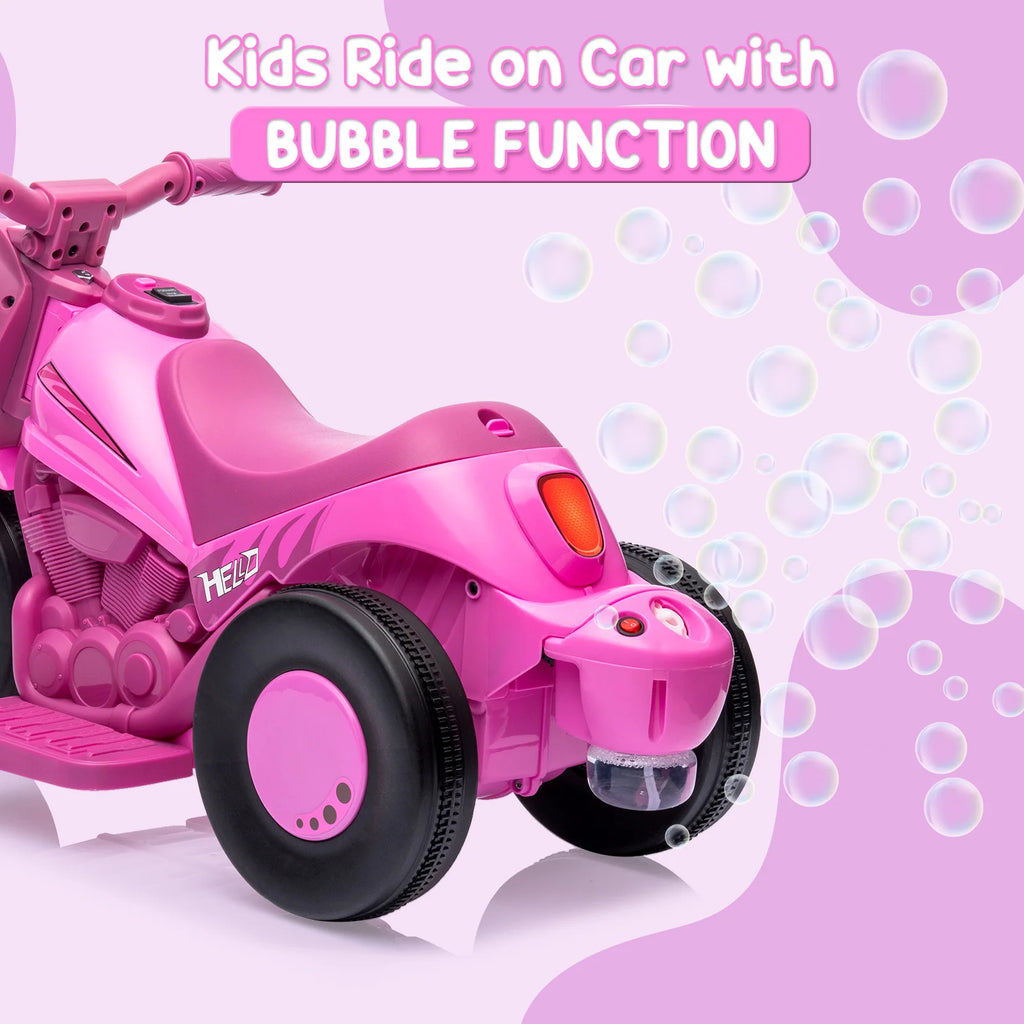 Kids Ride-On Bubble Car 6V Battery-Powered Electric Motorcycle with Led Headlights, Music, Motorbike Toy Gift for Toddlers 3+