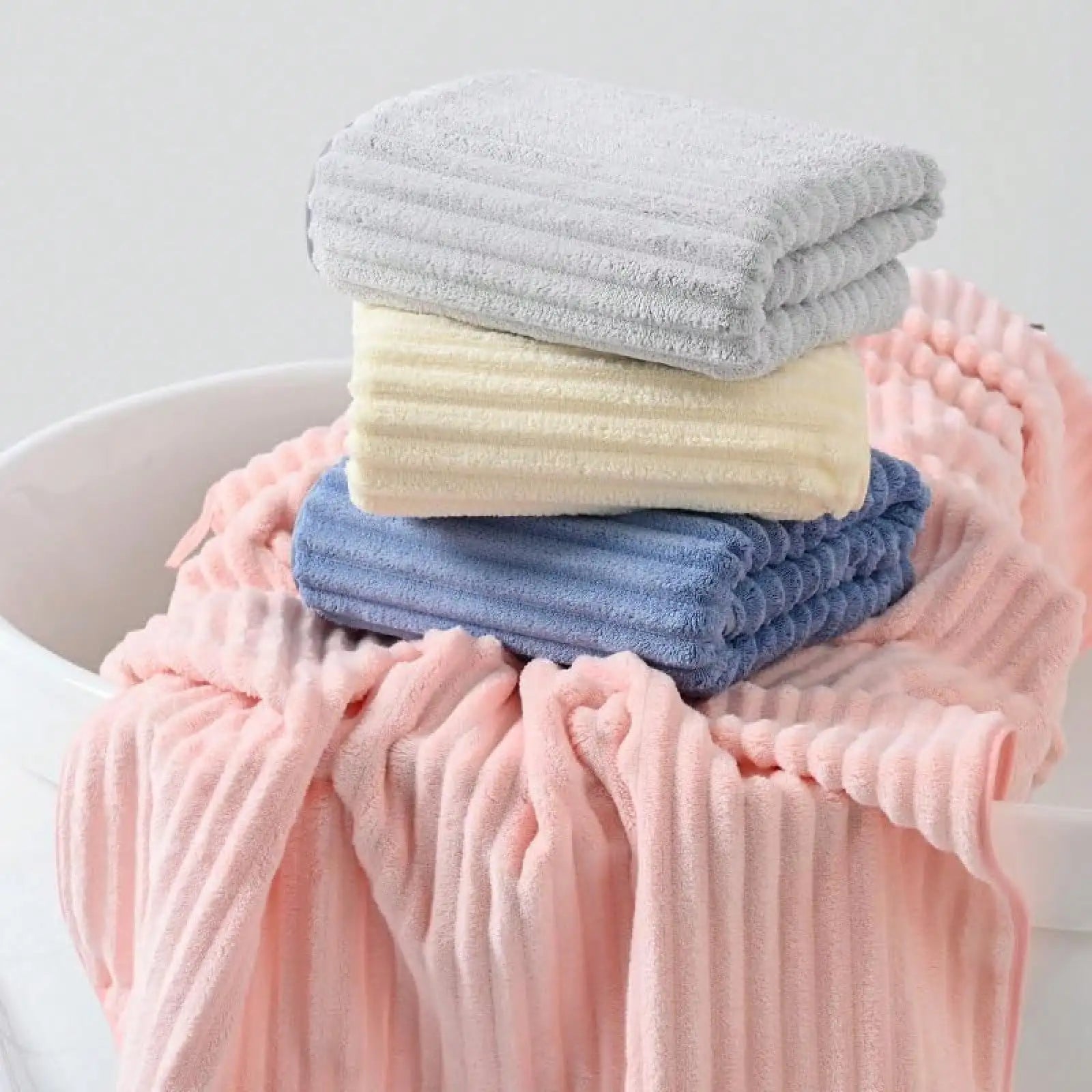 Microfiber Hand Towel Set Ultra-Absorbent Ribbed Towels