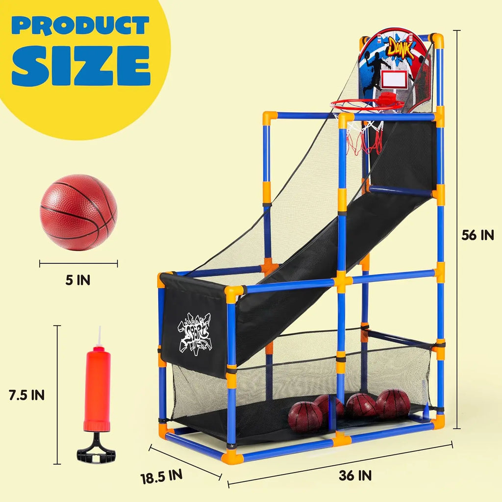 Kids Arcade Basketball Game Set with 4 Balls and Hoop