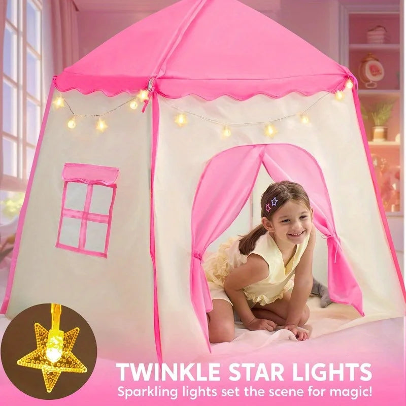 Pink Princess Tent for Girls with LED Star Lights