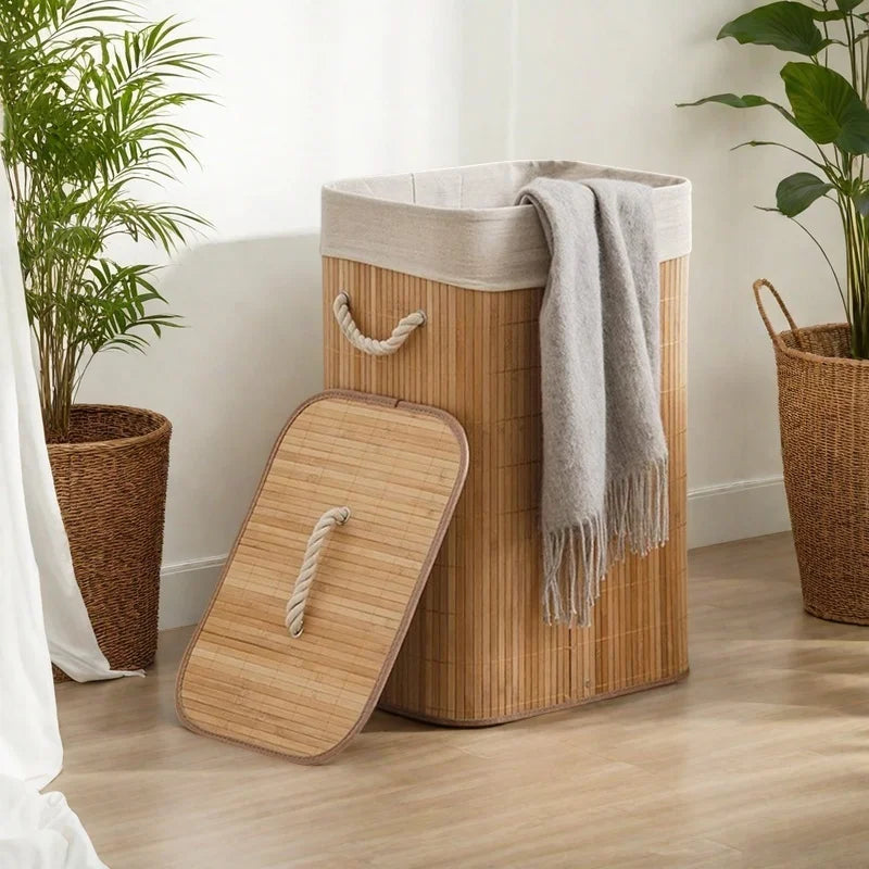 Bamboo Foldable Storage Basket, Large Capacity