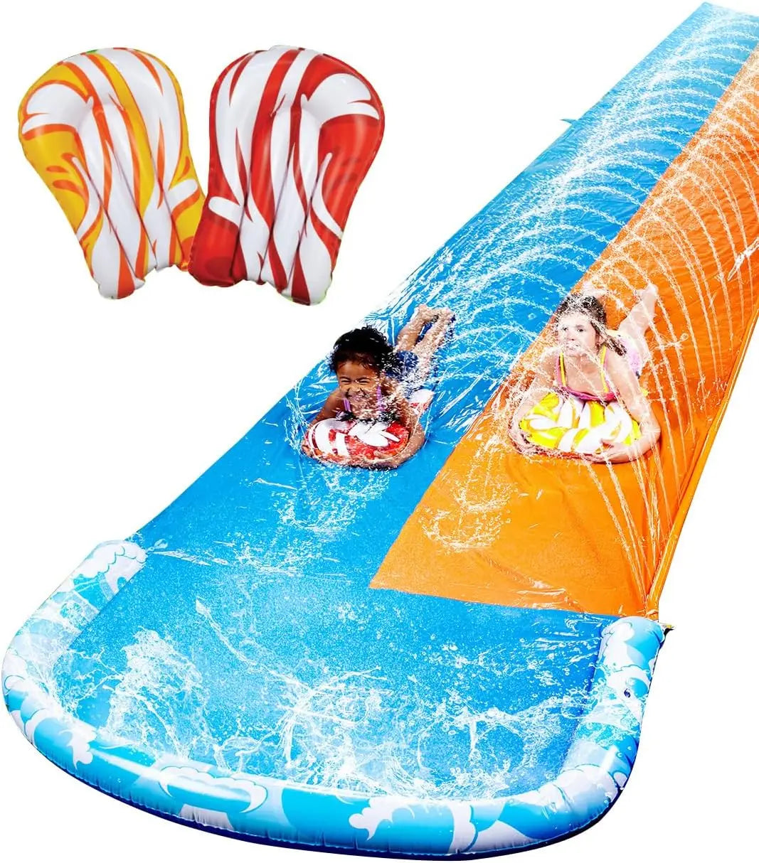 Mega Inflatable Water Slide with Dual Racing Lanes 2 Boards Splash Sprayer for Kids Adult Summer Party Outdoor Toy
