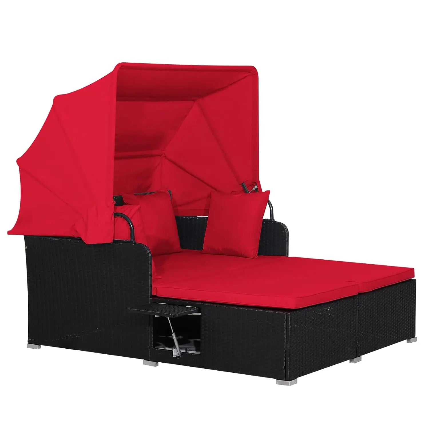 Outdoor Canopy Daybed Rattan Lounge w/Cushions & Pillows