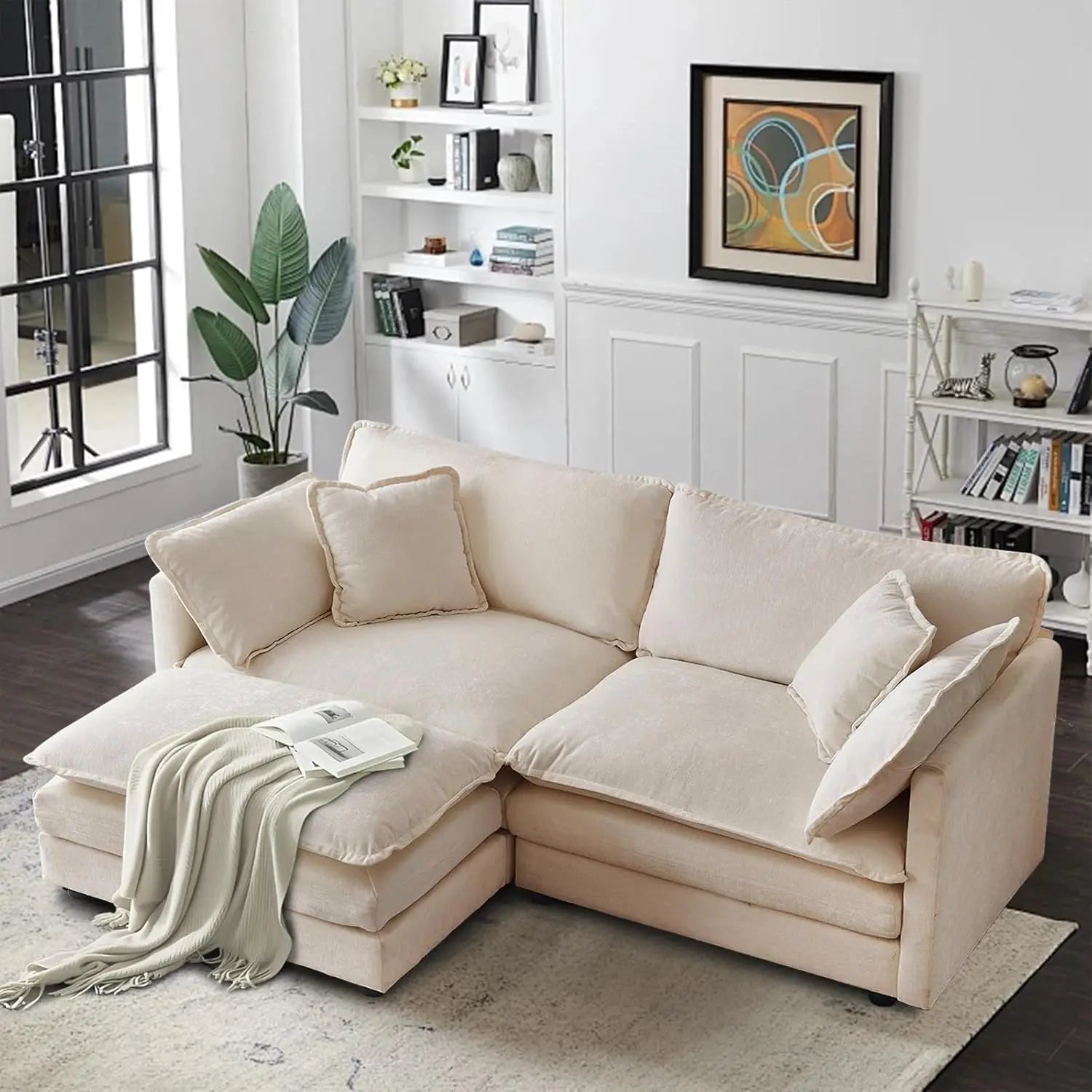 Shaped Modular Sectional Sofa with Ottoman