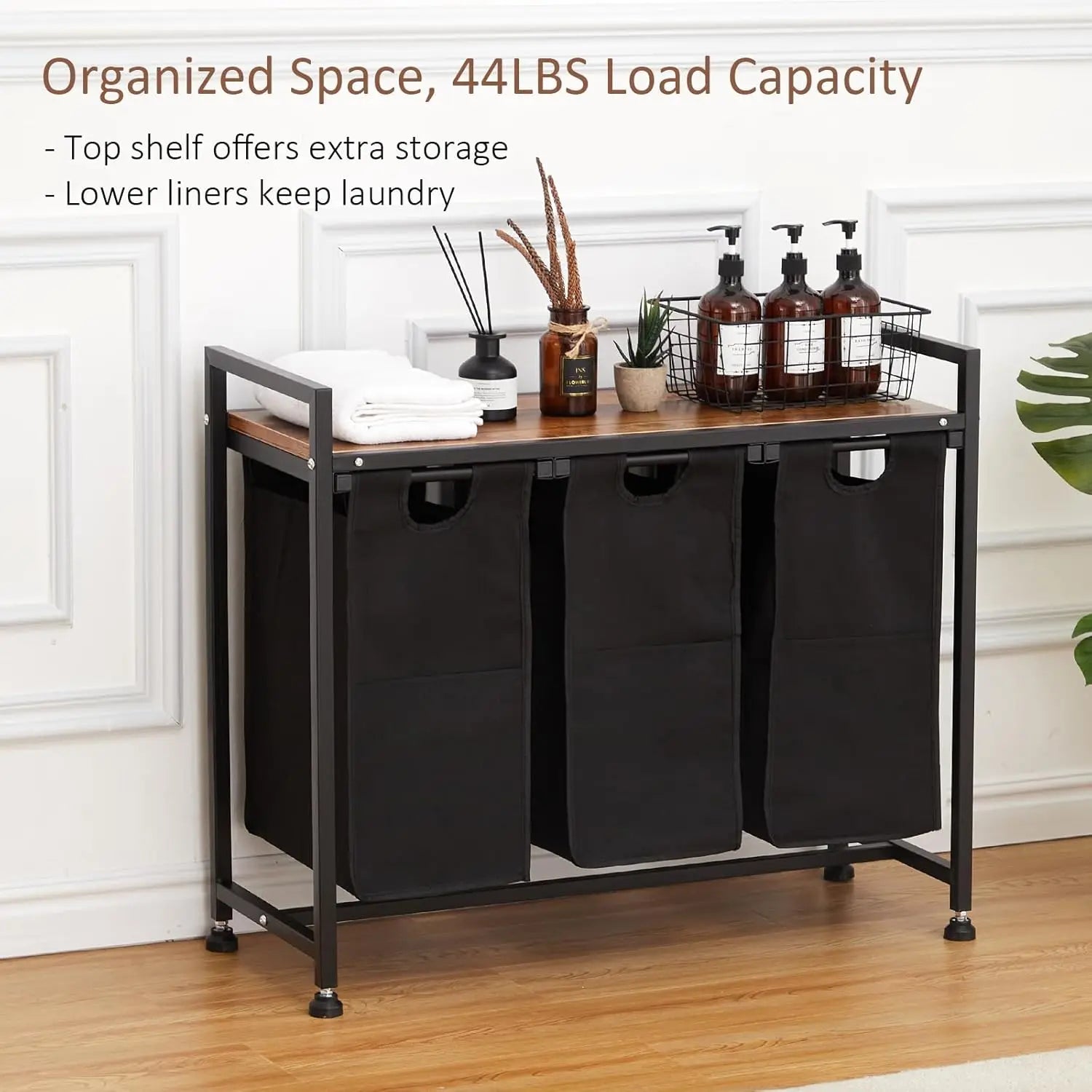 Laundry Hamper 2 Section with Removable Bag and Top Shelf