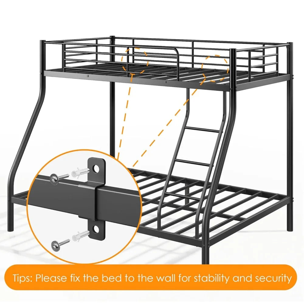 Bunk Beds Twin Over Full Size with Ladder and Guardrail