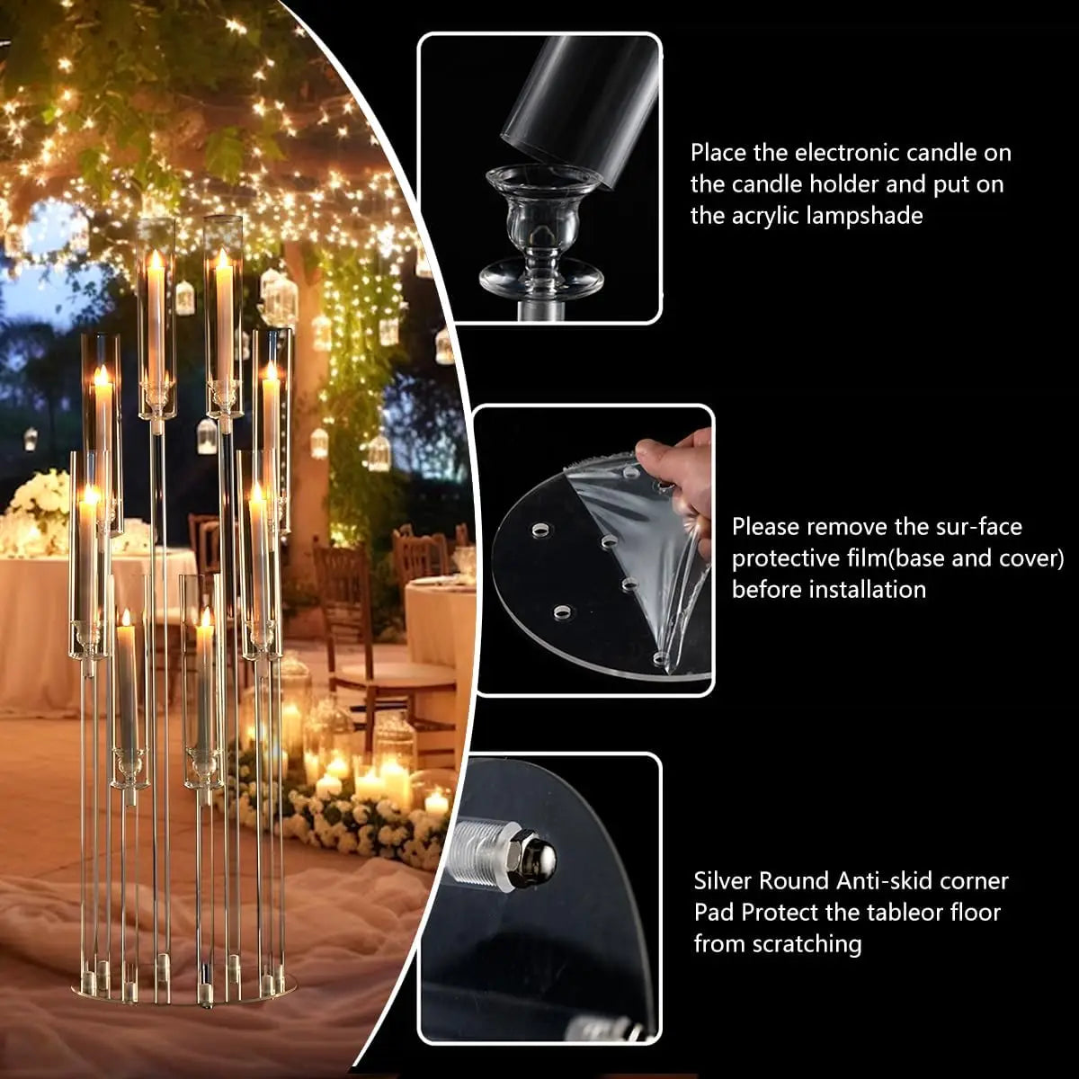 4PCS 8 Arms Clear Candelabra Candle Holder